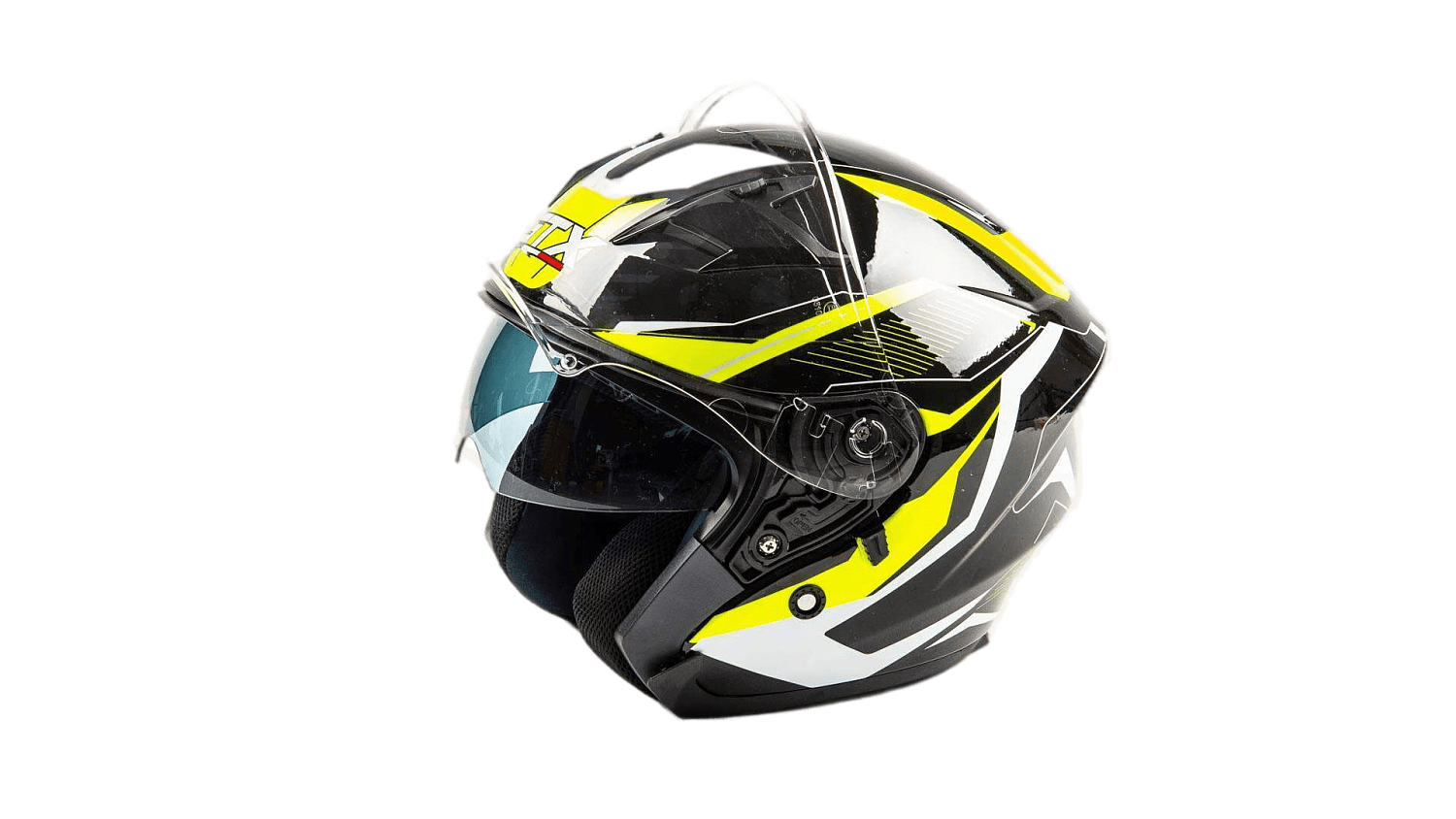 Шлем мото открытый GTX 278 BLACK/FLUO YELLOW WHITE (2 визора)